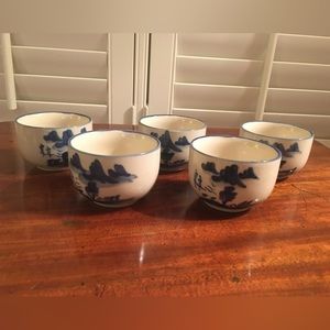 Set of 5 blue & greyish cream Sake cups- Vintage